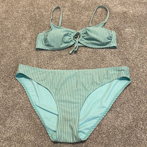 Xhilaration Juniors Textured Blue Gray Striped Hipster Bikini XL bottoms / M top - Picture 1 of 5